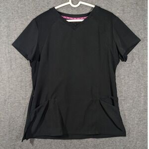 HeartSoul Black Womans Scrub Top Side Zipper Pocket Short Sleeve Size L